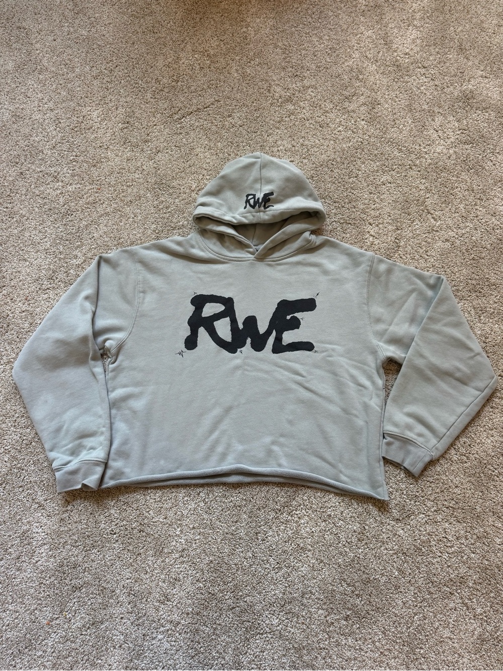 Overtime RWE Hooded Sweatshirt Youth Large Greenish Grey Black Raw Edge Hoodie